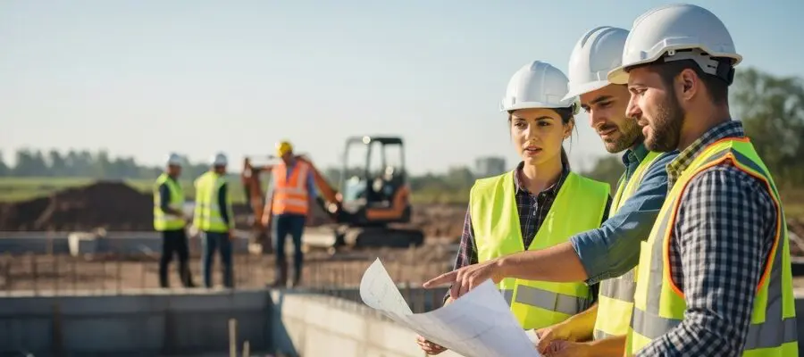 engineers discussing about Florida codes during construction layout discussion