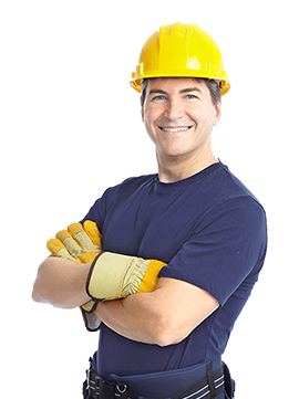 A smiling construction man with his arms crossed