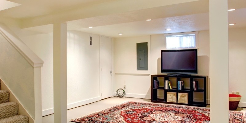 a hall room wide TV on a table
