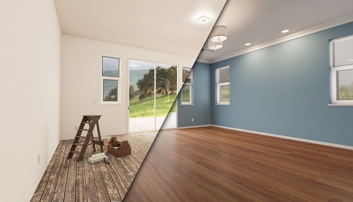 Unfinished Raw and Newly Remodeled Room of House Before and After